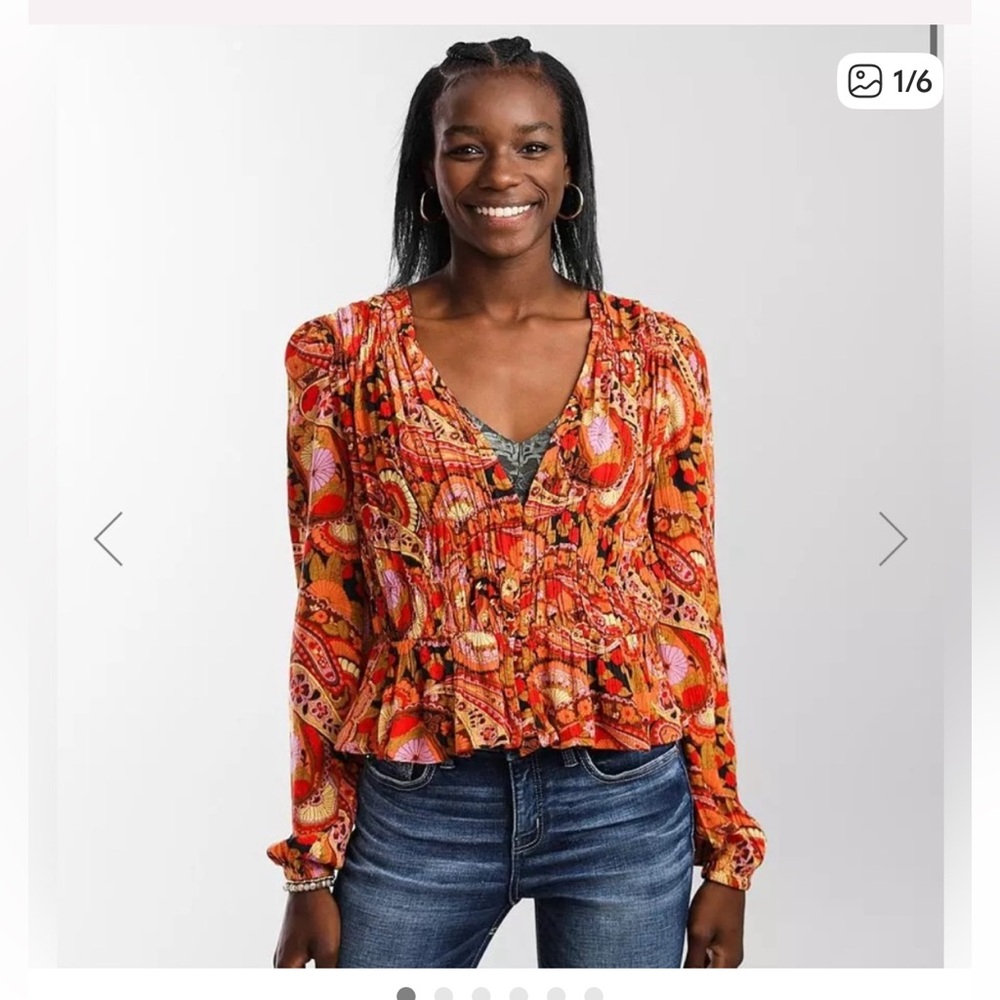 Billabong Boho Paisley Long-Sleeve Blouse NWOT